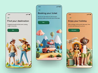 Traveling Onboarding 3d 3d illustration clean creative design illustration minimal onboarding travel traveling traveling onboarding trip ui