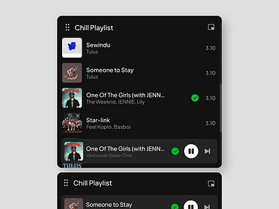 Spotify Miniplayer Playlist Component clean component concept design miniplayer modal music music player pause play player popup product product design spotify ui
