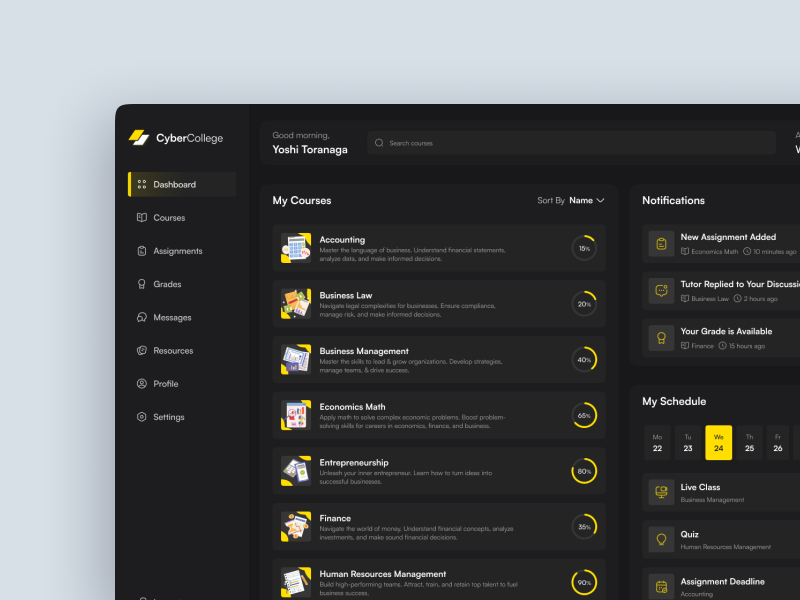 CyberCollege - Elearning Platform Dashboard dashboard dashboarddesign dashboardui elearning figma ui uidesign uiux uiuxdesign ux uxdesign webdesign website websitedesign