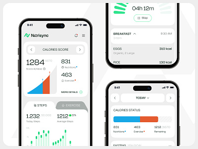 Nutrisync - Health And Fitness Tracker Mobile App Widget android chart clean design ui fitness green health ios mobile mobile app modern tracker ui ui design uiux design user interface user interface design ux widget