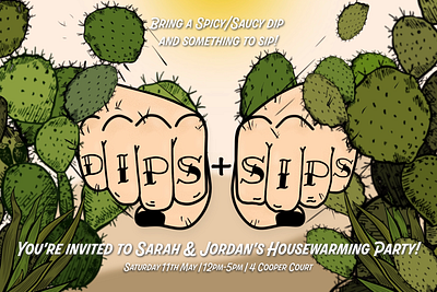 Dips + Sips Party Invitation adobe express cactus desert hands illustration invitation party procreate tattoo