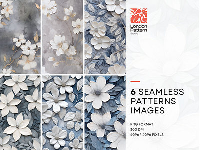 Stone Garden Collection , floral ,Seamless Patterns 300 DPI, 4K floral flowers irises pattern pattern bundle roayal seamless pattern
