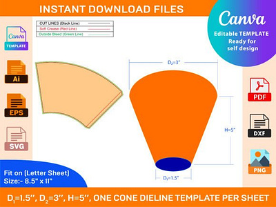 Cones Ice Cream Dieline Template box box die cut branding design dieline illustration packaging packaging design ui vector