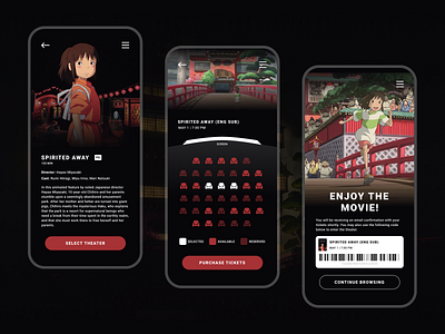 Spirited Away Movie Ticket mobile app mobile ui movie app movie ticket movie ticket app studio ghibli theater theater app ui ui design ui designer uiux ux designer