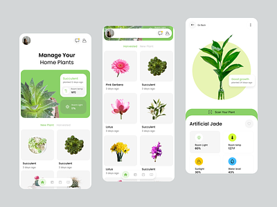 Plantia; Indoor Plants Management App app appdesign appdesigner design designer figma homescreen mobileapp mobilescreeen mobileui mockup plants ui uidesign uxui