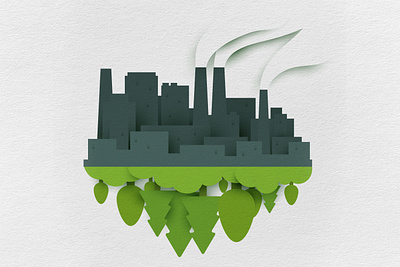 Eco city art climate eco eco industrial ecology forest green illustration paper cut print save nature save planet vector