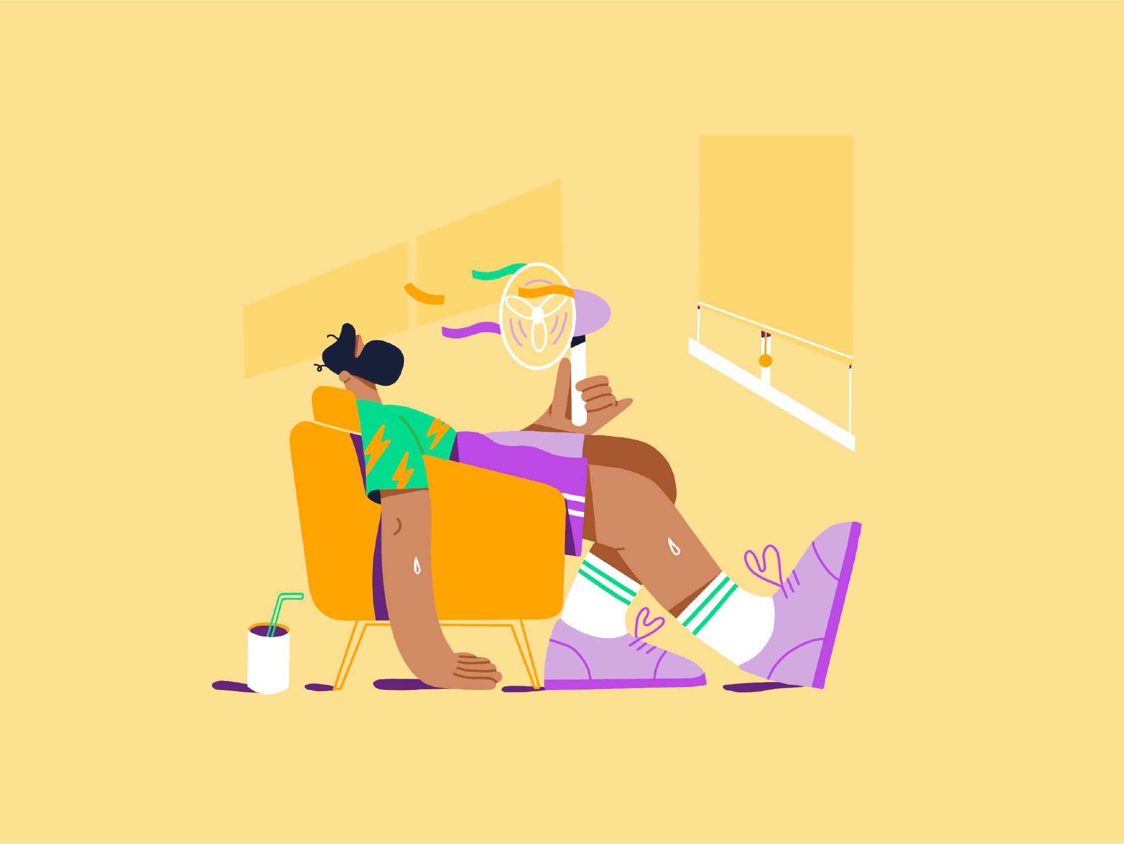Guy on a chair breaking a sweat adobe illustrator animated loop chair illustration character animation character design character illustration colourful illustration looping animation procreate sitting sweat vector illustration whimsical design