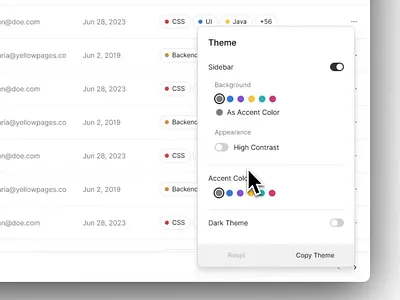 Theme Configurator animation dashboard sidebar table ui