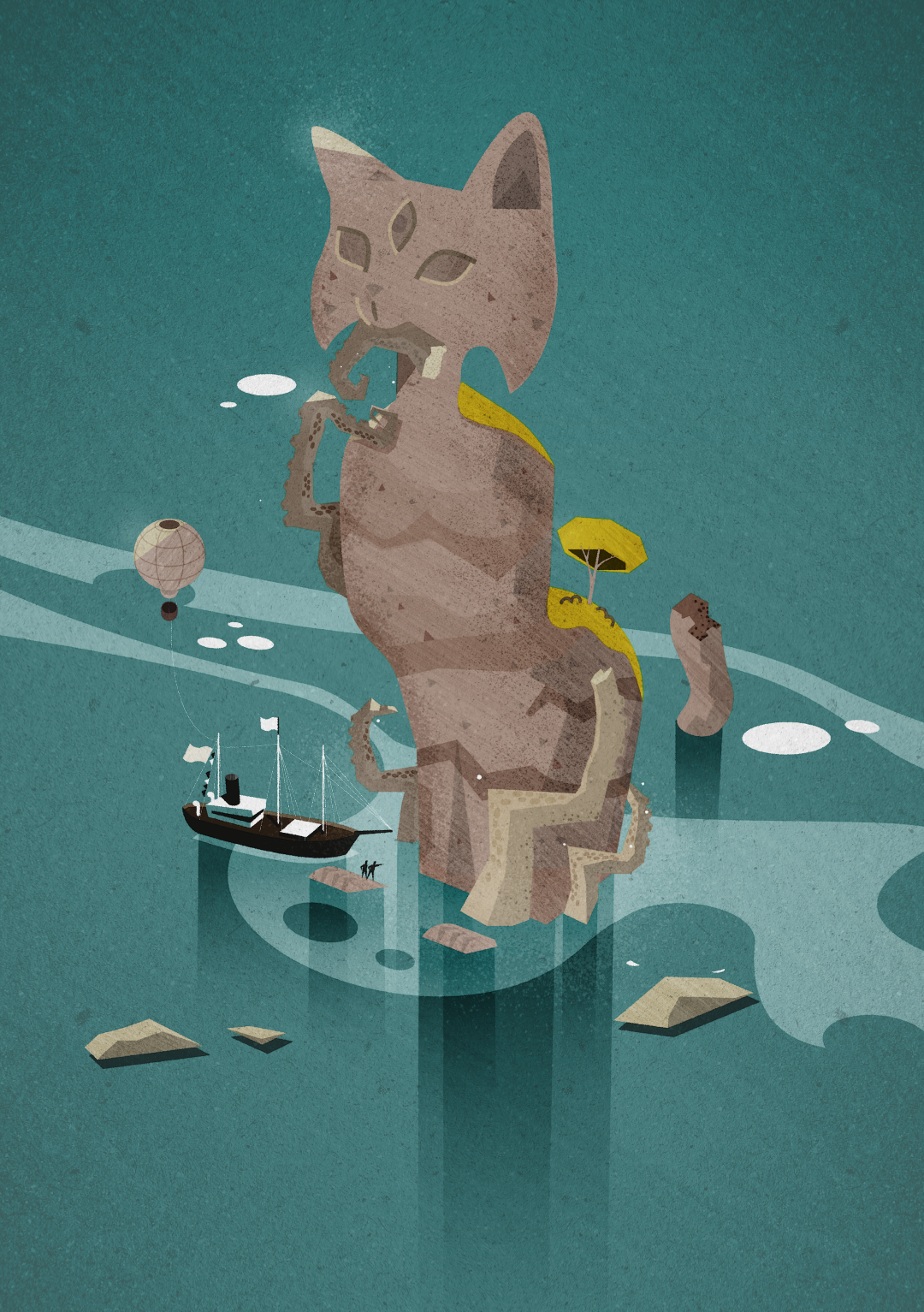 Kitty God eats Eldritch Horror boat cat design eldritch feline illustration illustrator lovecraft minimalist ship statue texture vector