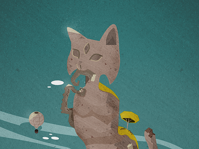 Kitty God eats Eldritch Horror boat cat design eldritch feline illustration illustrator lovecraft minimalist ship statue texture vector