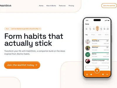Habitstick app design landing page saas saas design website design website design for saas