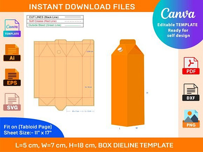 Milk Box, Dieline Template, 5x7x18 Cm box box die cut branding design dieline illustration packaging packaging design vector