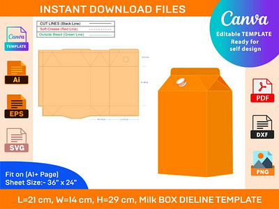 Milk Carton Box Dieline Template box box die cut branding design dieline graphic design illustration packaging packaging design ui vector
