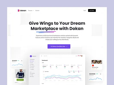 Dokan SAAS Home Page Design animation cloud design ecommerce latest marketplace multivendor online page builder saas scrolling ui ux website