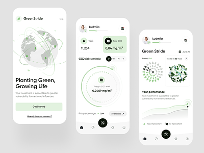 Environmental mobile app 3d design app design climate app climate change co2 emissions earth eco friendly ecologic green living green technology illustration interface design planet real time data sustainability