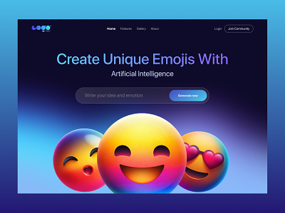 Emojis Generator- AI Website ai artificialintelligence design emojis generator interface landingpage product service startup ui ux web site website