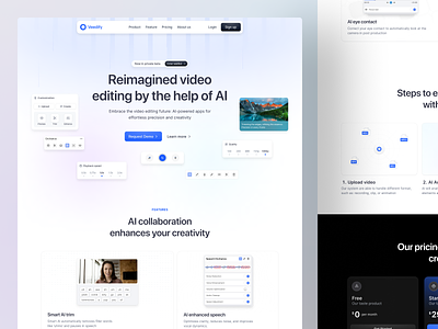 Veedify - AI Video Generator Landing Page ai ai video ai website ai website design artificial intelegence clean components dashboard editing editing video editor light mode product product design saas tools video editing video editing tool web design website