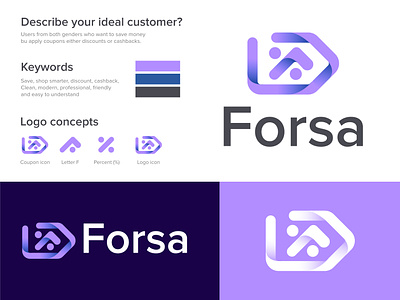 Forsa Logo design for discount app abstract logo brand identity branding cashback logo coupon logo discount logo ecommerce f letter logo logo logo design inspiration logo designer logo for sale logodesign logotype modern logo sass logo shop logo symbol tech technology unused logo