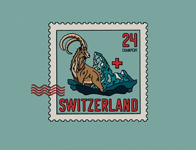 Champéry, Switzerland champéry geneva graphic design ibex illustration matterhorn stamp stamp design stamps swiss swiss alps switzerland