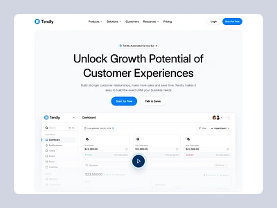 Tendly - CRM Website animation clean crm design designer graphic design landing page motion graphics saas ui uidesign unpixel ux uxdesign uxerflow web web design website website design