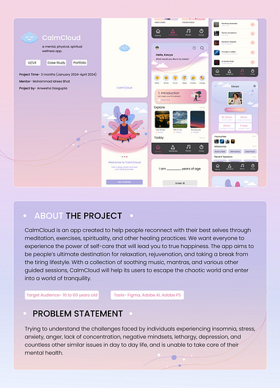 SelfUI/UX Case Study and Portfolio app application design figma meditation app mental health mobile app selfcare ui uiux uiux case study user interface ux