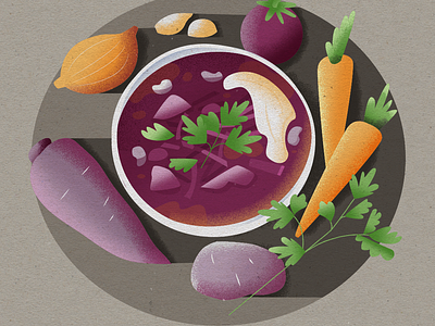 Borsht (Borshch), Ukrainian traditional dish beetroot borshch borsht carrot design food illustration illustration onion plate potato tomato ukrainian