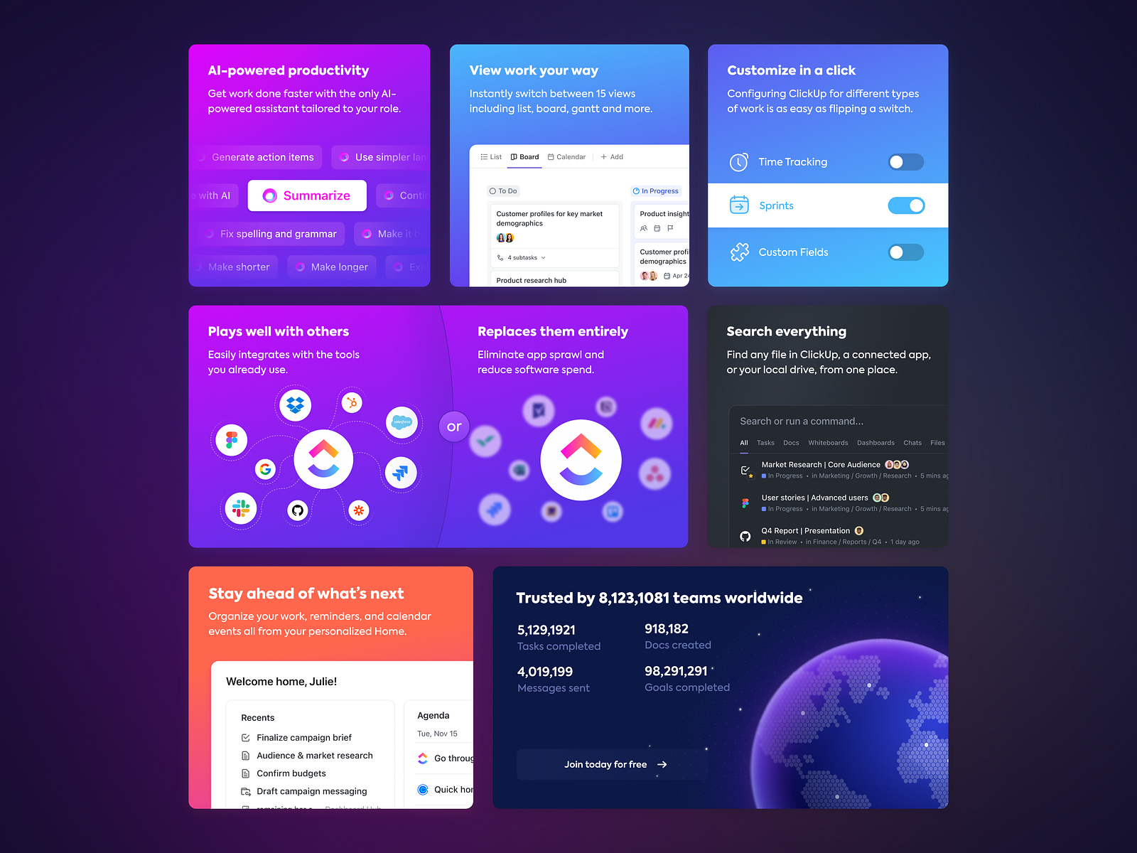 ClickUp - features section by Nenad Merćep on Dribbble