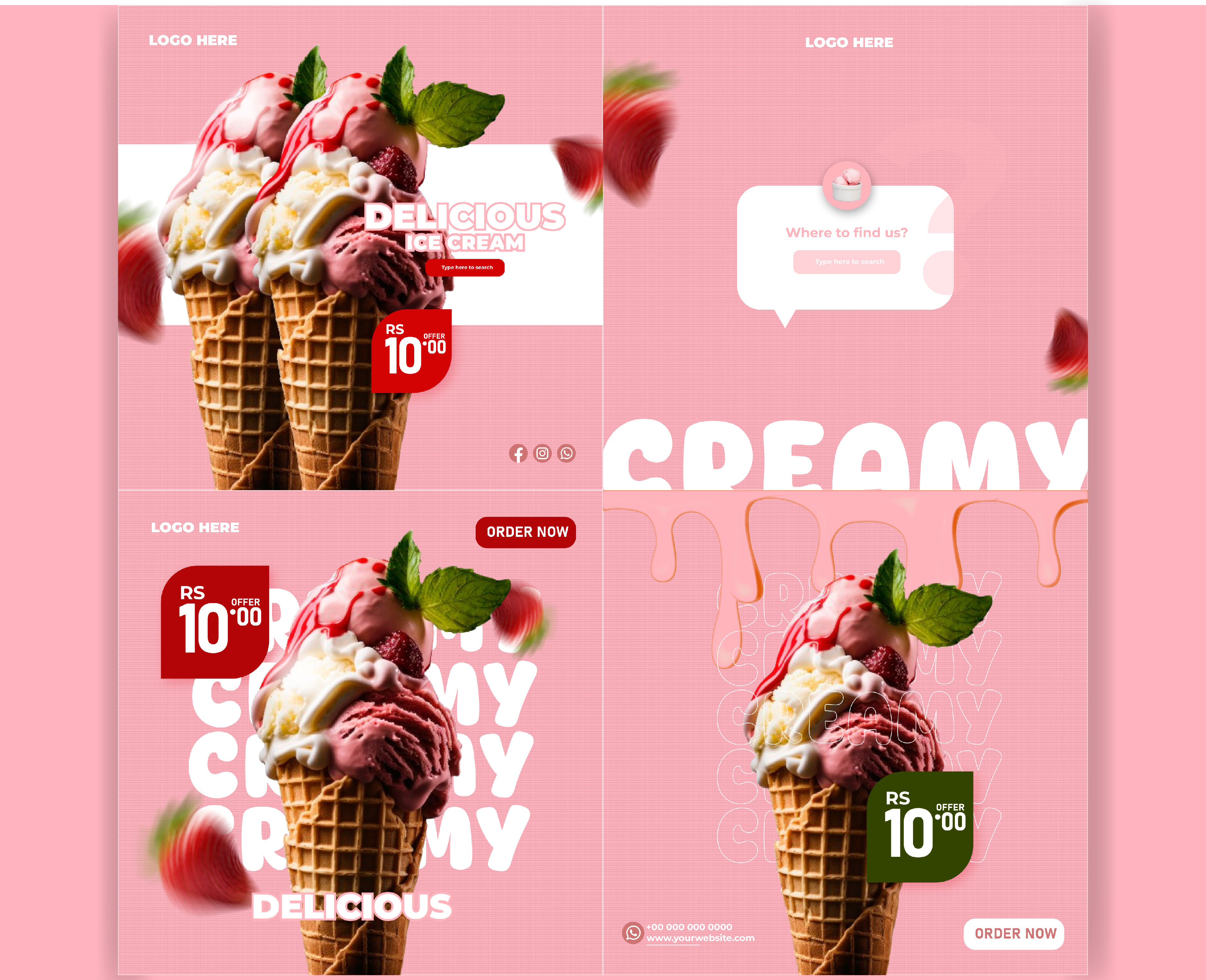 Ice Cream Social Media Ads cream design designsocialmedia dribbble freshfood ice ice cream instagram socialmedia