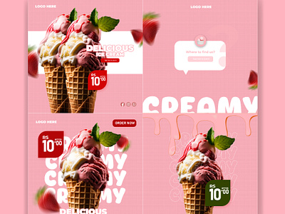 Ice Cream Social Media Ads cream design designsocialmedia dribbble freshfood ice ice cream instagram socialmedia