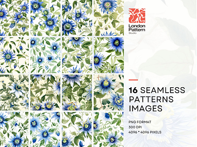 Blue Passion Flower, floral Seamless Patterns 300 DPI, 4K, floral pattern seamless pattern surface pattern design wallpaper design