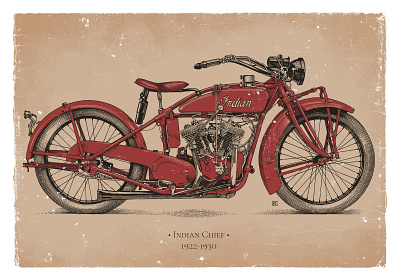 Indian Chief 1222-1930 bike engraving illustration indian moto motorbike motorcycle scratchboard woodcut