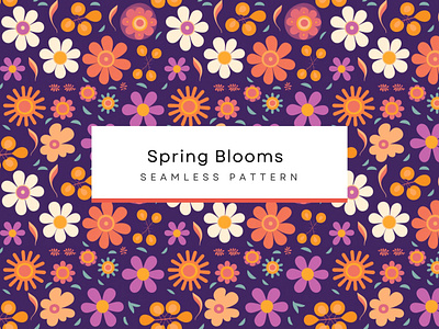 Spring Blooms,Seamless Patterns 300 DPI, 4K,Floral Print Pattern cartoon flowers motifs purple background pattern repeat pattern repeating pattern seamless pattern tile pattern