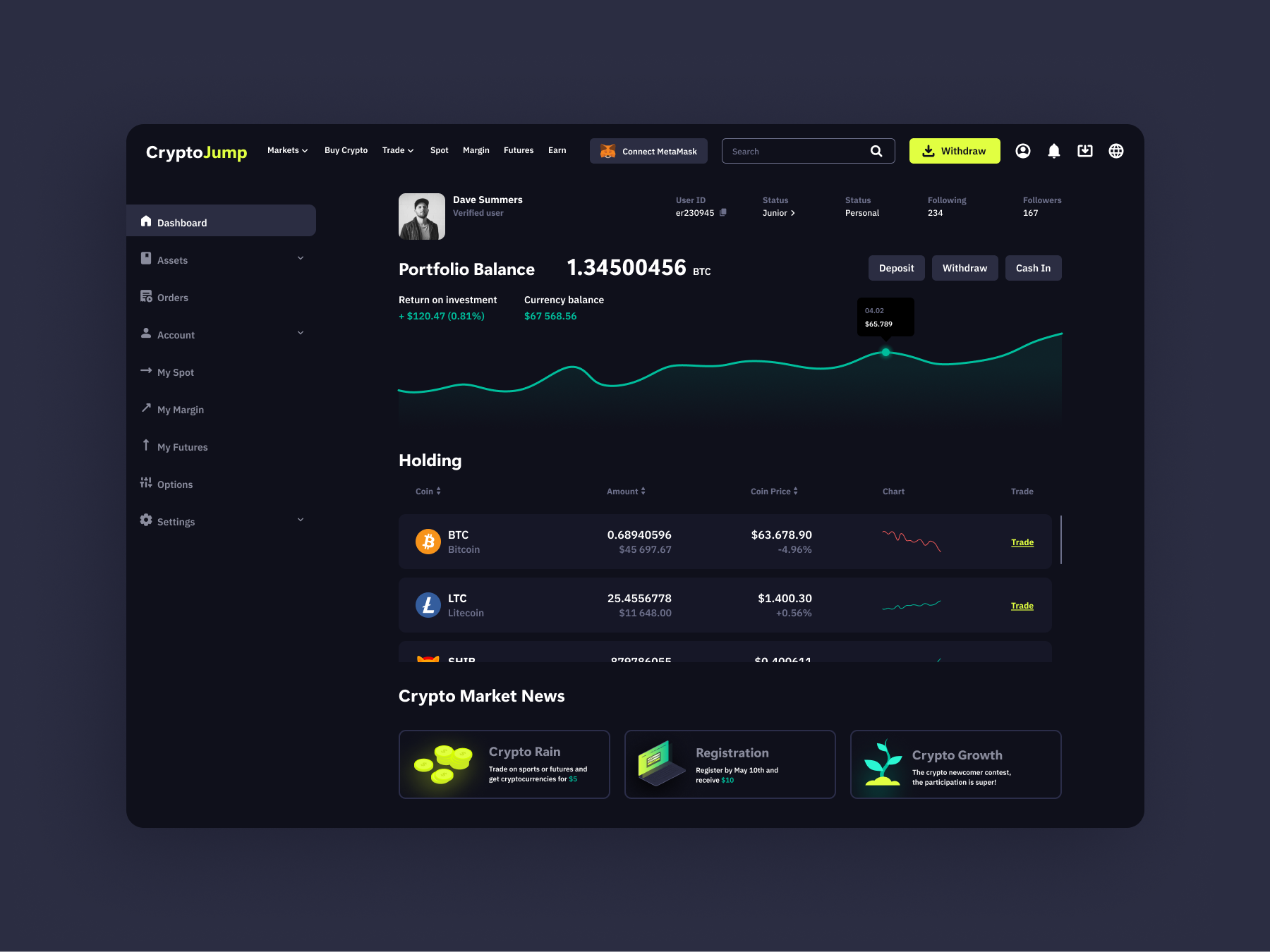 CryptoJump animation app bitcoin branding commerce cryptocurrencies design flat graphic design illustration interactive prototype interface logo product ui uiux ux web веб приложение