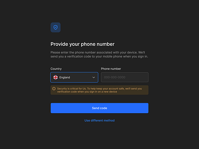 Two-step verification authentication dark mode phone number security security flow two step veryfication verification code verification process