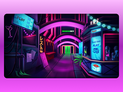 JustBet - Cyber Casino Lobby Art 2d banner bar blockchain casino casino art crypto crypto casino cyber gambling game gaming graphic design igaming illustration lobby neon online casino promo art