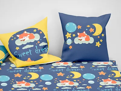 Pillow sweet dream blu branding cosmos fox graphic design logo moon night pillow stars sweetdreams