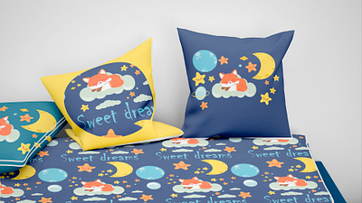 Pillow sweet dream blu branding cosmos fox graphic design logo moon night pillow stars sweetdreams