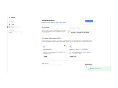 Settings screen 2fa application auth blue clean ui creative design inspiration privacy security settings ui ux