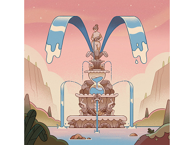 Fountain of Youth 36daysoftype clouds digitalart forrest fountain fountainofyouth hiddentype illustration lady magic mist mountain muti pink stars vector wacomart water y youth