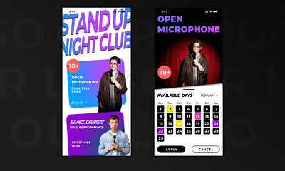 Stand Up Night Club App Design android app app designer branding design designer graphic design illustration ios app logo mobile app ui ui design ux ux design vector web designer