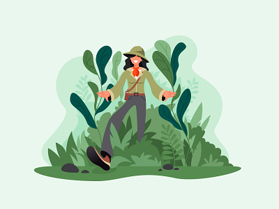 Seeking the Path adventure character dribbble ecommerce explorer fire girl graphic design guide hud illustration jungle landig page landscape path plants sell ui vector woman