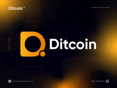 Ditcoin Logo Design Concept agency bitcoin blockchain brand identity branding coin crypto cryptocurrency currency d logo decentralized defi logo logo design logo identity logotype market modern logo nft token