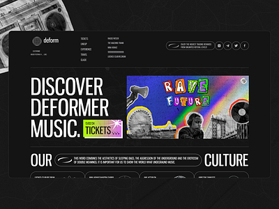 Rave Music main-page 3d art branding design festival landing page logo music rave ui uiux