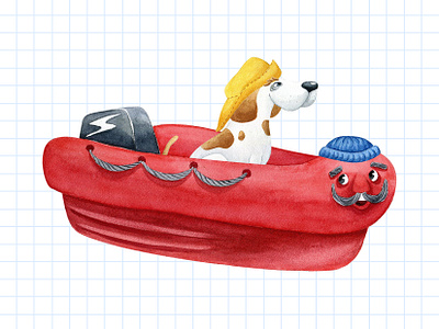 Characters design. Daady Boat and Uncle Dog. adobe photoshop character custom illustration hand drawn illustration watercolor