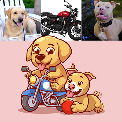 Dog brothers animalillustration catillustration creativity cutedogs digitalart dogballplay dogonmotorcycle dogplaytime illustrationart petartwork vector