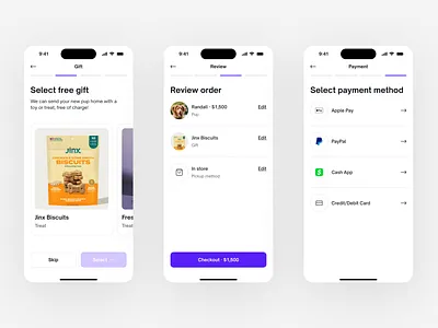 Pup Pup - Checkout flow 3d animation branding clean design graphic design illustration interface logo minimal motion graphics ui user interface ux