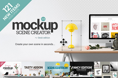 Mockup Scene Creator - Desk edition apple apple cinema display desk desk scene desk scene creator desktop frame header header image macbook pro mockup office poster frames psd scene theme