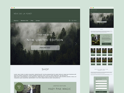Rêve de la Forêt perfumes landing page animal friendly branding design eco figma forest fresh green landing page limited edition nature perfumes pine prototype scent trees ui vegan webdesign