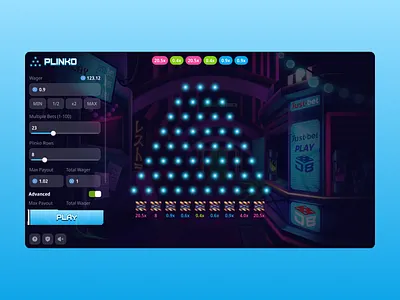 JustBet - Cyber Plinko Game blockchain casino casino game crypto crypto casino crypto game cyber gambling game game ui gaming igaming illustration online casino plinko provably fair