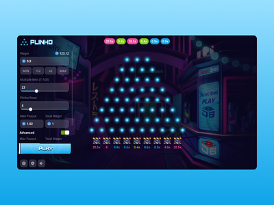 JustBet - Cyber Plinko Game blockchain casino casino game crypto crypto casino crypto game cyber gambling game game ui gaming igaming illustration online casino plinko provably fair